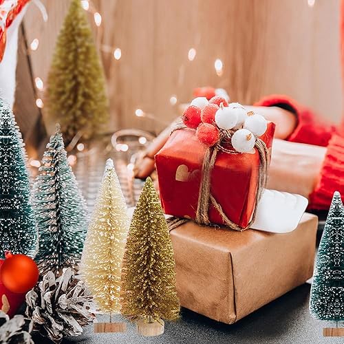 Miniatura 6 de Yahpetes Árboles de Navidad, 24 unidades, mini árboles de Navidad artificiales, pinos en miniatura, 4 tamaños, árboles de sisal con base de madera,