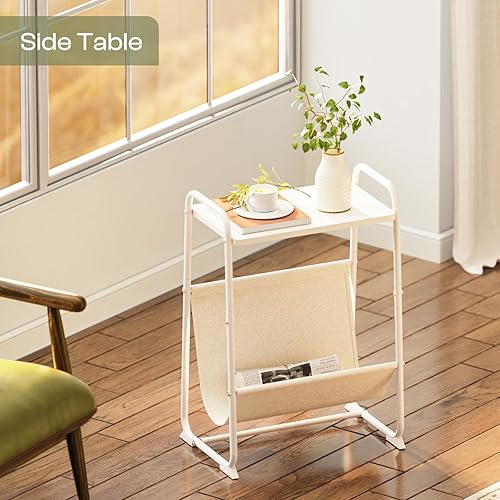 Miniatura 6 de Huuger Mesa auxiliar con eslinga de lino para revista, mesa auxiliar estrecha, mesita de noche pequeña, mesita de noche, para dormitorio, sala de