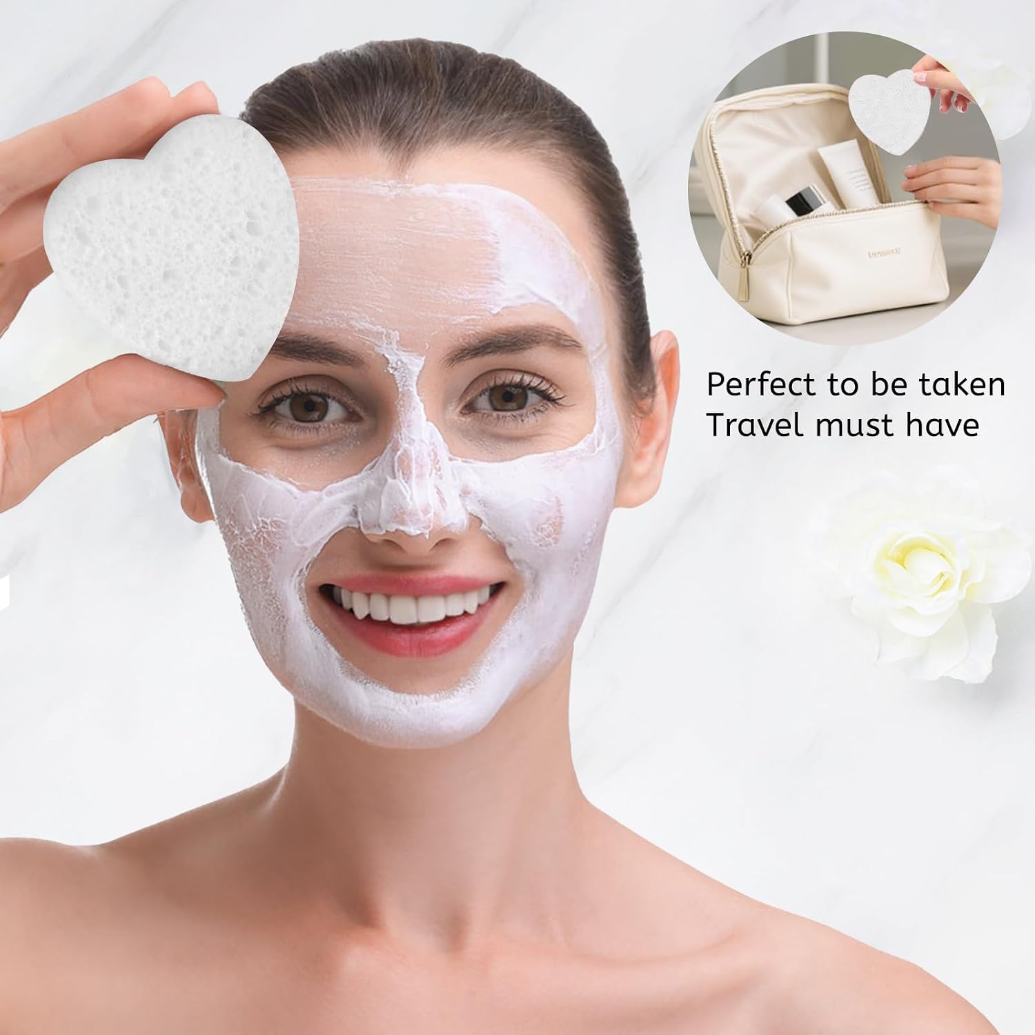 300 Count Compressed Facial Sponges, Natural Cellulose Disposable Face Sponges for Cleansing, Exfoliating, Washing face, Estheticians, Makeup Removal (White)