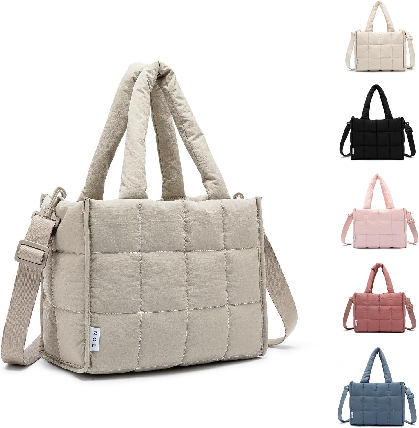 NOL Natural Organic Lifestyle Women's Nylon Lunch Cooler Quilted Tote Bag Puffy Insulated Lunch Bag for Women, Lightweight Waterproof Lunch Box for Work, Picnic, Outdoors,Khaki