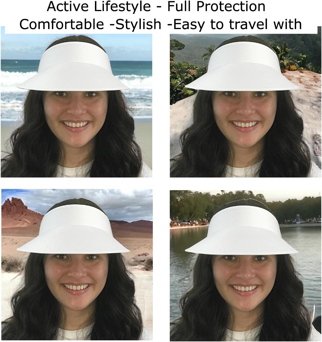 SILVERFEVER Women Wide Brim Visor Hat UV Sunblock Sun Protection Beach Sports Tennis Golf Hats (White)