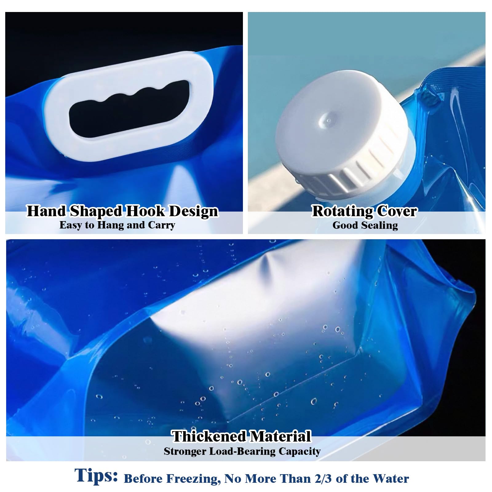 4 Pezzi Tanica Acqua Pieghevole 10L, Tanica Pieghevole, Senza BPA, Taniche per Acqua Portatili, Contenitori Pieghevoli per Acqua, Riutilizzabile, per Campeggio, Emergenza, Picnic, Blu