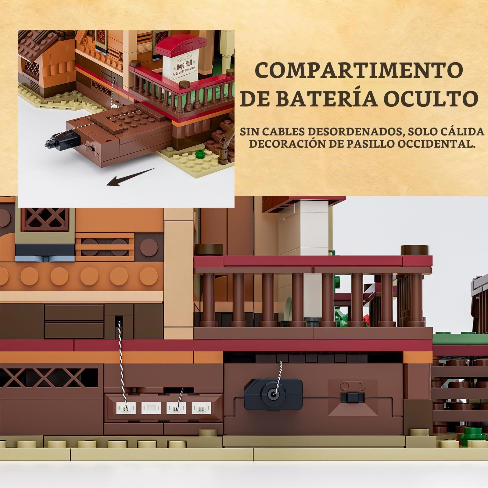 Lumibricks Old West Meeting Hall - Juego de bloques de sujeción iluminados, 2556 piezas, kit creativo de construcción y aprendizaje con estructura de liberación rápida y función de atenuación táctil