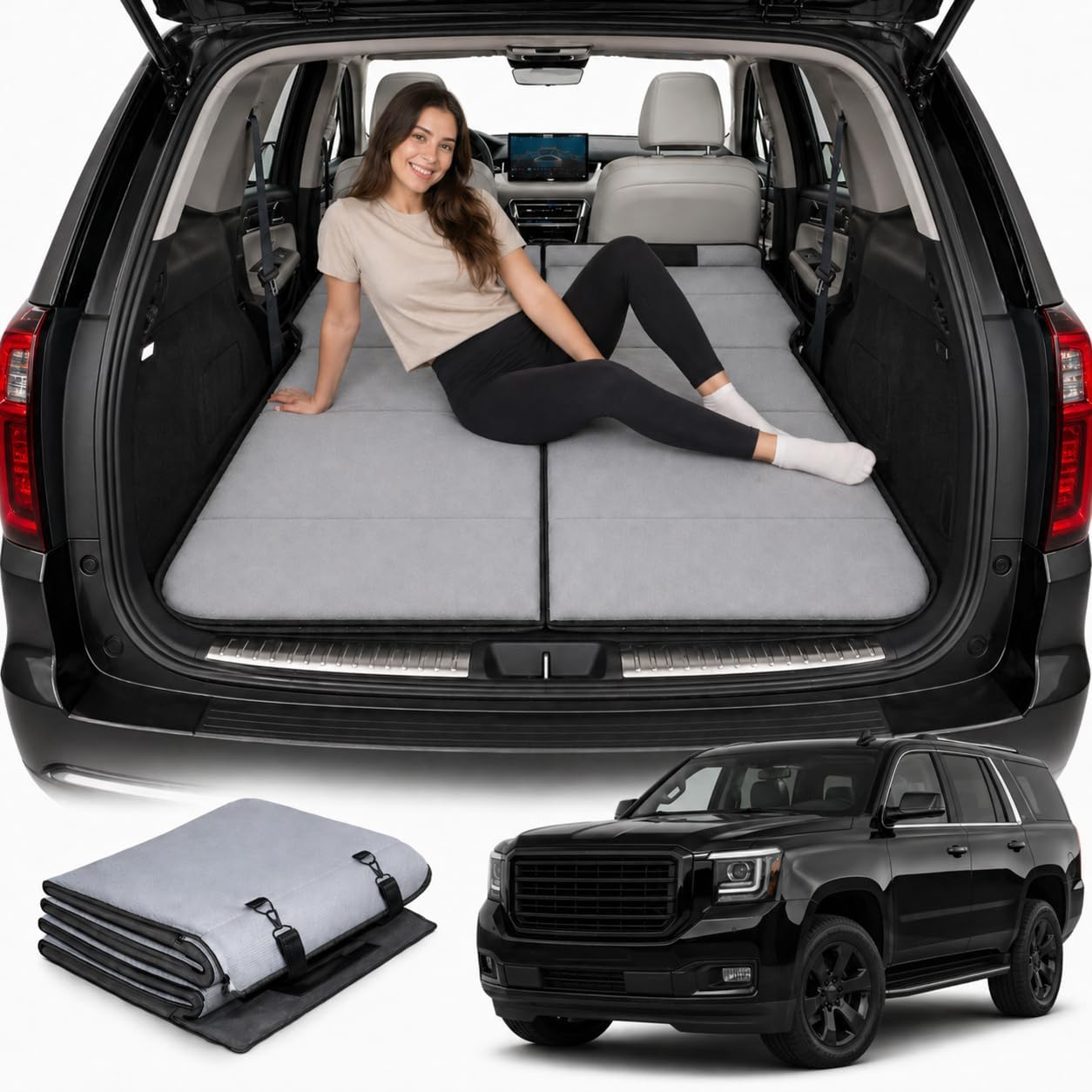 Non Inflatable Car Mattress for GMC Yukon, Car Camping Mattress, Upgraded Foldable Trunk Sleeping Pad with Storage Bag, Portable Design for Camping, Travel & Beach