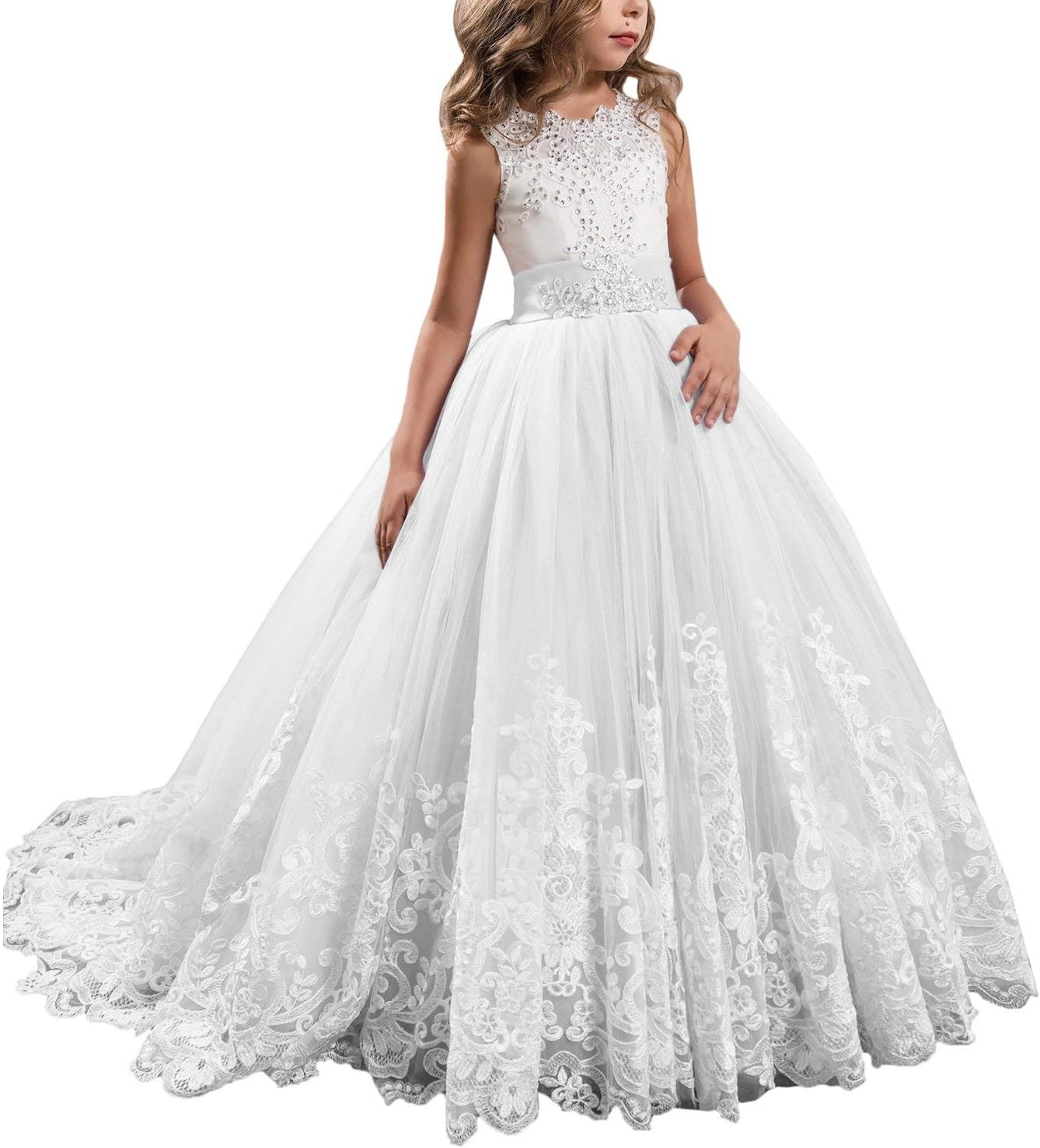 Princess Lilac Long Girls Pageant Dresses Kids Prom Puffy Tulle Ball Gown