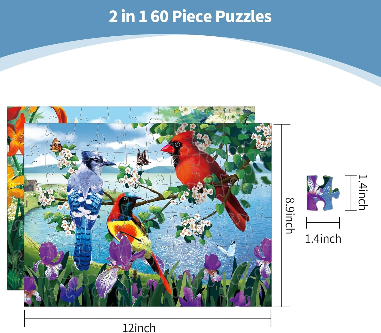 Sunhigh Dementia Puzzles for Elderly, Pack of 2-60 Piece Jigsaw Puzzle, Alzheimer’s Products and Activities for Seniors (Peaceful Birds)