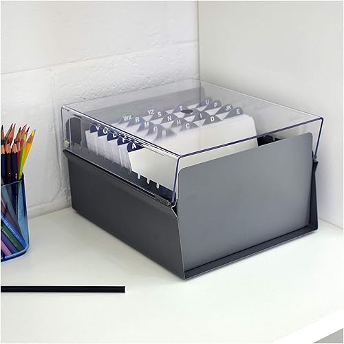 Miniatura 2 de Acrimet Caja organizadora de archivos de tarjetas de 5 x 8 pulgadas, base de metal resistente (tarjetas de índice AZ y divisor incluidos) (color