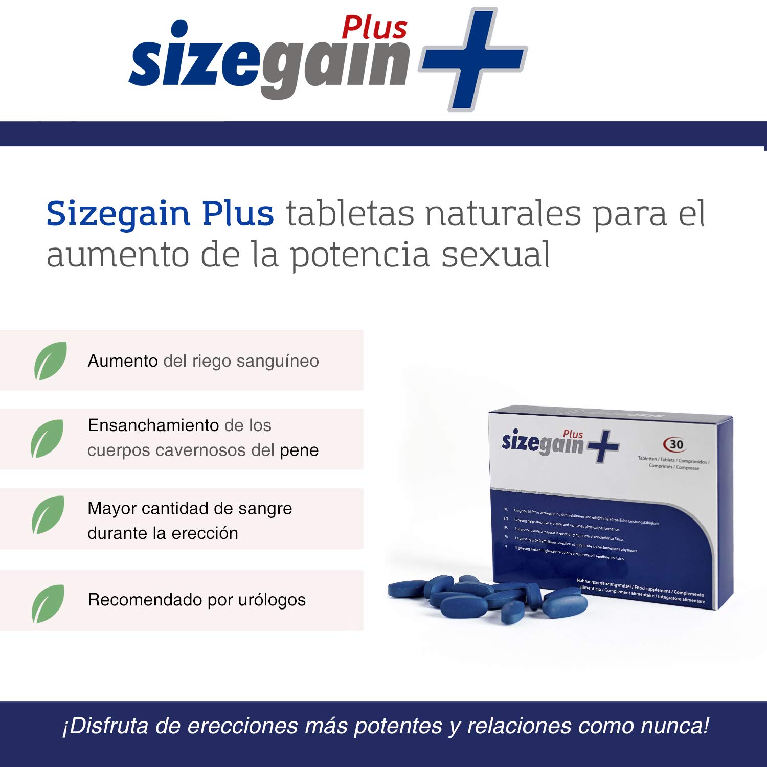 Amélioration de la virilité - 5 SizeGain Plus : Capsules pour augmenter le désir sexuel. 5 x 30 capsules.