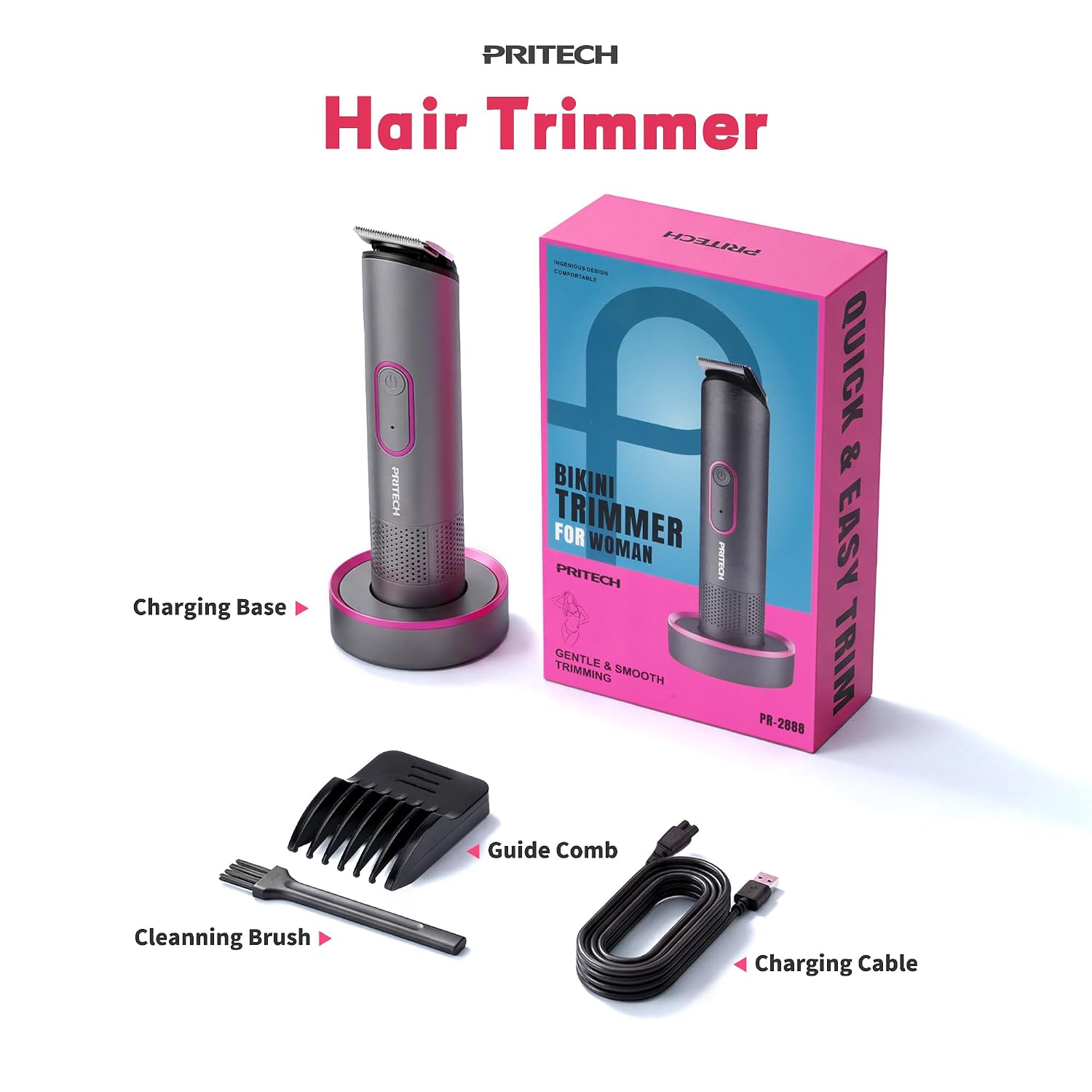 PRITECH Manscape Body Hair Trimmer for Men - Safe Chamfered & Rounded Blade, Cordless Waterproof Wet/Dry Hair Clipper for Men, Electric Shaver for Hair, Beard, Pubic Hair, Chest, Legs & Bikini