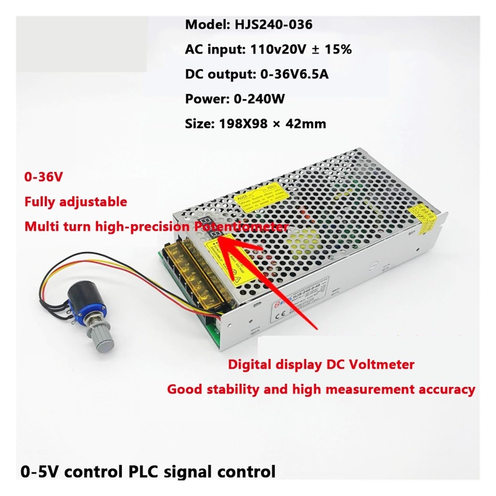 Geregeltes DC-Universal-Schaltnetzteil 0-5/0-12/0-24/0-36/0-48 40A/17A/10A/6,5A/5A Einstellbares DC-Schaltnetzteil, vollständig einstellbar für LED-Lichtleiste, 3D-Drucker, Radio, Computer P(0-48V5A)