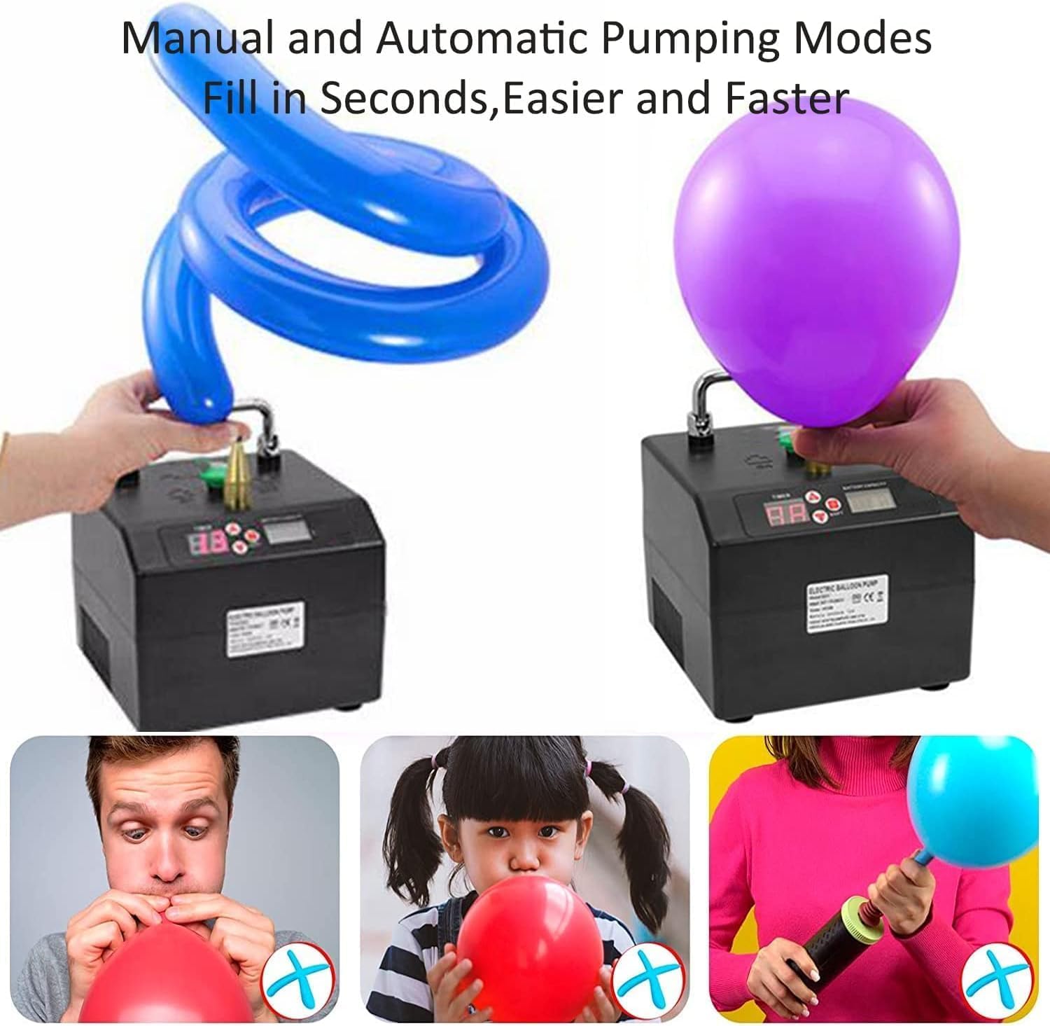 Pompa elettrica per gonfiare palloncini da 120 W con funzioni di conteggio e temporizzazione per palloncini lunghi e rotondi, perfetta per matrimoni, feste, feste di Natale