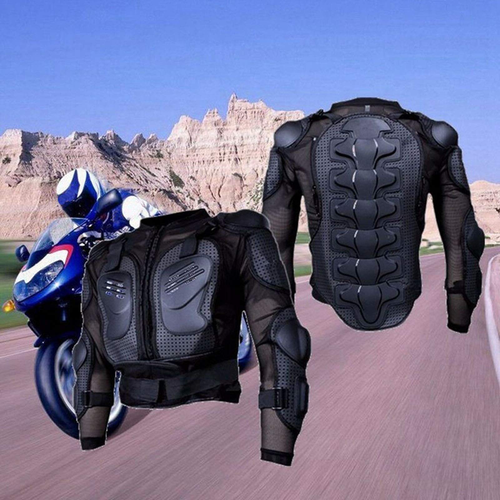 Ejoyous Corazzatura per moto, spalle spinali, protezione del petto, cintura regolabile, nylon traspirante, diverse misure per progetti di protezione per motociclisti, con regolazione (3XL)