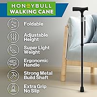 Vista 2 de HoneyBull Bastón para caminar Bastones de punta única para hombres y mujeres, plegables, ajustables, resistentes hasta 250 libras, bastones