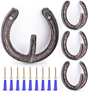 4 PCS Coat Hooks Cast Iron Wall Hooks Horseshoe Hooks Vintage Hanger for Hanging Coat Hat Bags Key Towel(Rust)