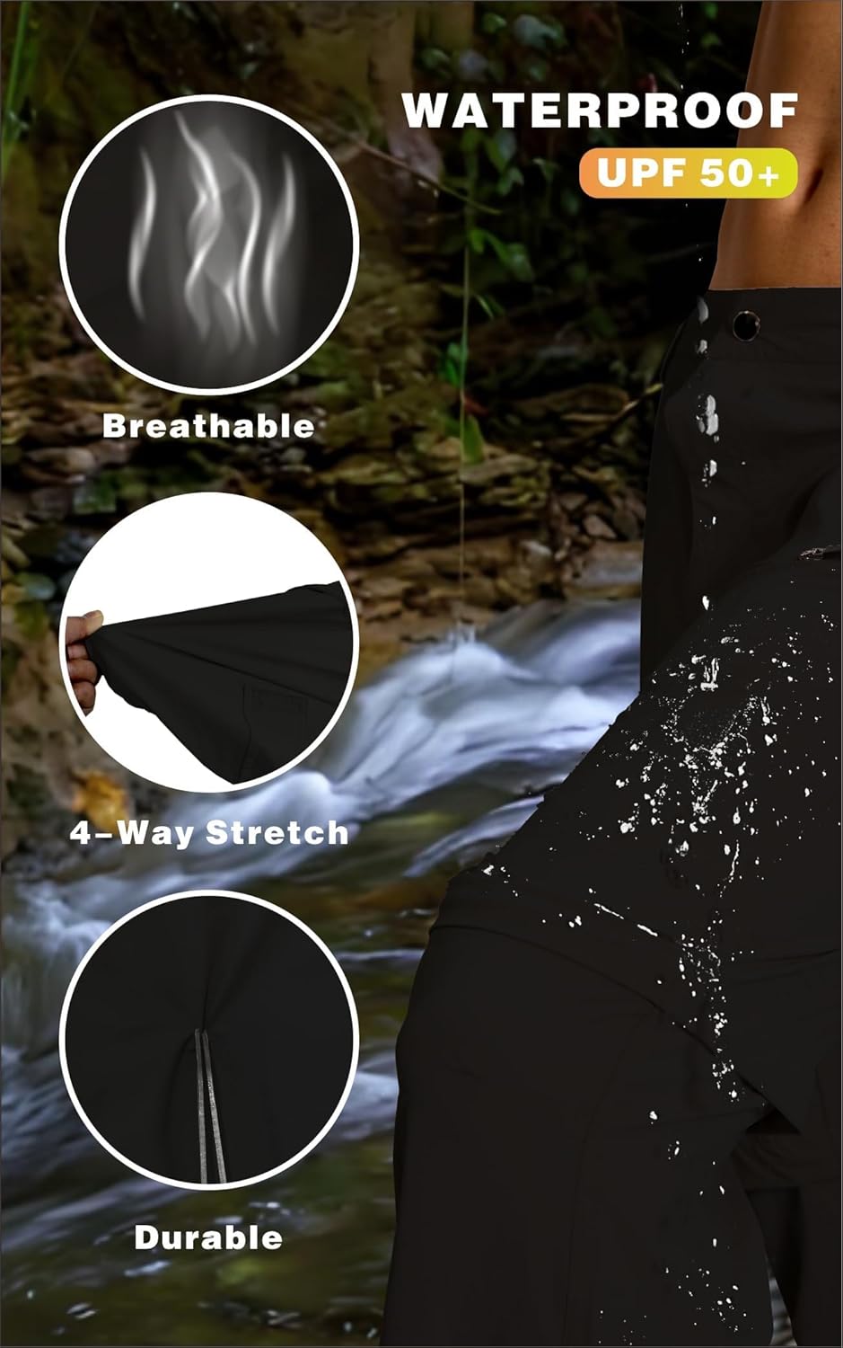 Mens Hiking Cargo Pants Lightweight Quick Dry Convertible Zip Off Waterproof Travel Fishing Climbing Work Pants for Men - Image 4