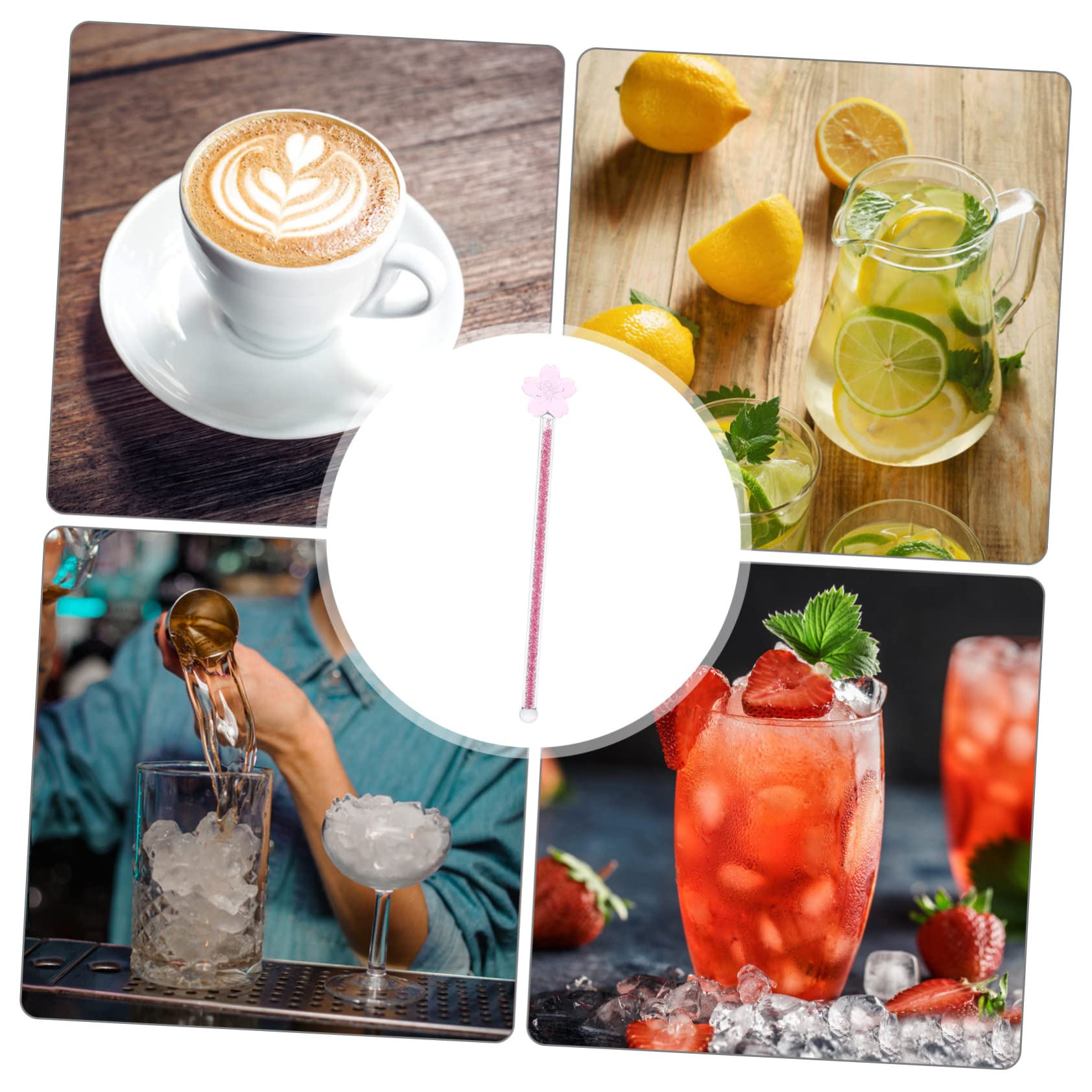 GRIRIW Long Handle Drink Stirrers Flower Design Glass Stir Stick for Coffee Juice Random Style