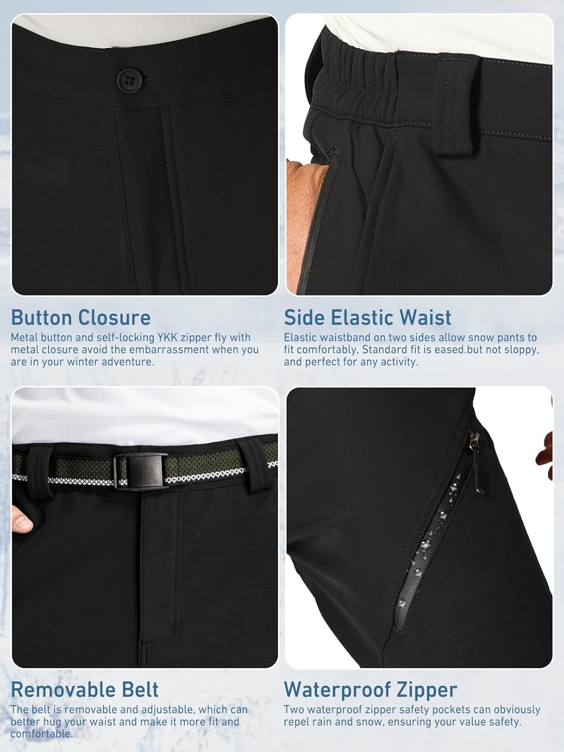 Men's Snow Ski Waterproof Fleece Lined Pants Winter Insulated Outdoor Hiking Mountain Softshell - Image 5