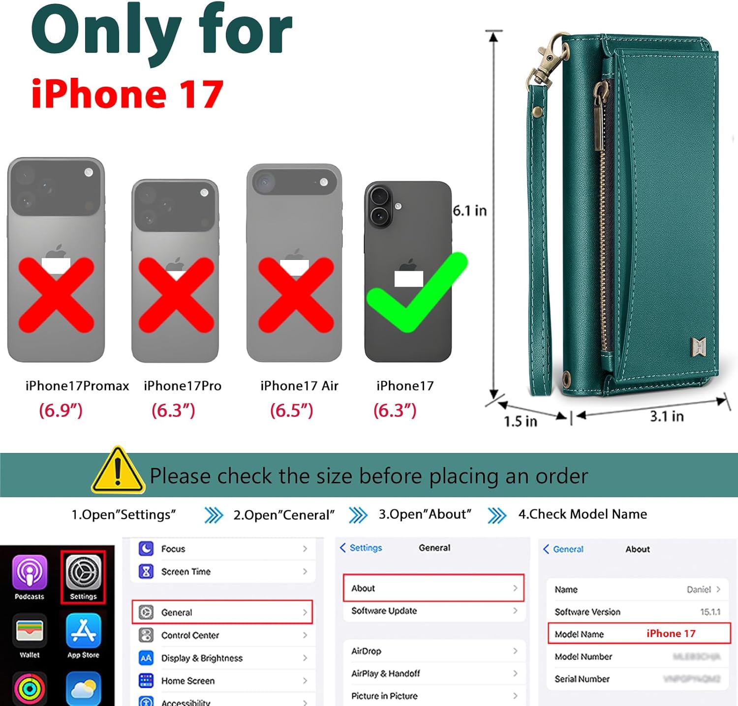 Wallet Case for iPhone 17 with Card Holder/Crossbody Wallet/Strap,[RFID Blocking][Magnetic] PU Leather Phone Case for iPhone 17,6.3 in,Green - Image 2