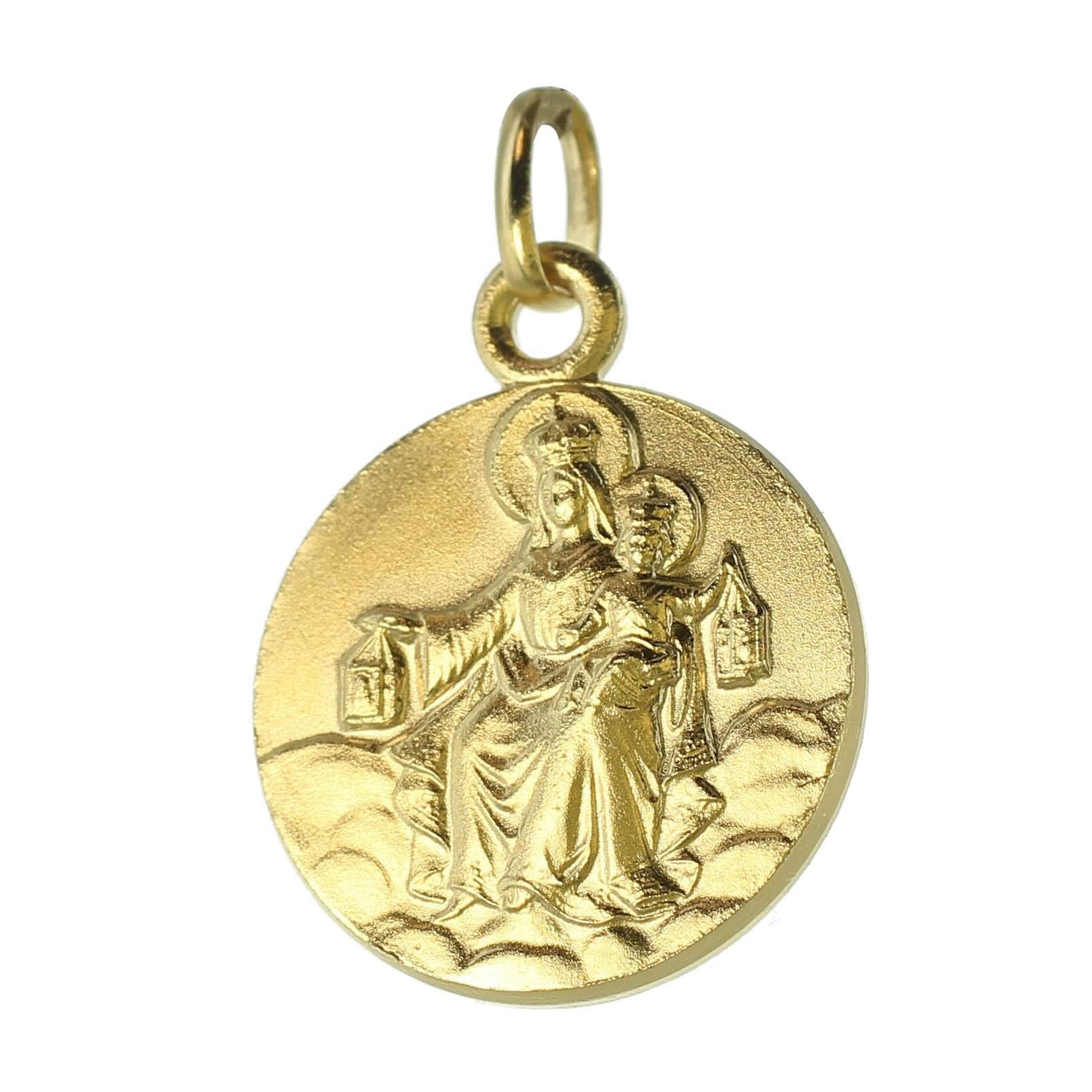 Palais du Rosaire Médaille Scapulaire Vierge du Mont Carmel en Plaqué Or 15mm - Médaille et Croix Plaqué Or - Culte Chrétien