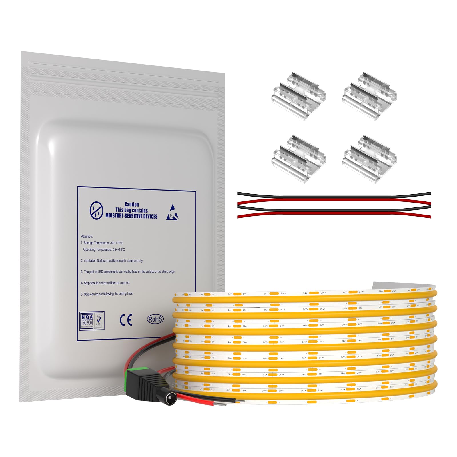 COB LED Strip Light 10m 12V Neutral White 4000K, Dotless High Density Dimmable LED Tape, Super Bright Flexible Cuttable 8mm Strip for Kitchen Cabinet Bedroom Indoor Lighting (No Power Supply)