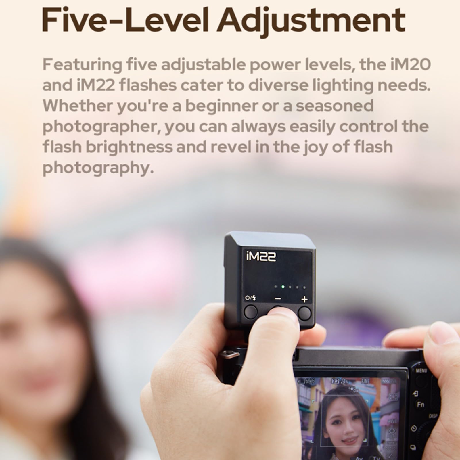 Godox iM20 Mini Flash con Elevador de Zapata para Canon, Sony, Fuji, Nikon, Panasonic, Olympus y Pentax. Tiempo de Recarga de 3 s. Flash para Sony ZV1 (no Compatible con la ZV-1F) (Blanco).