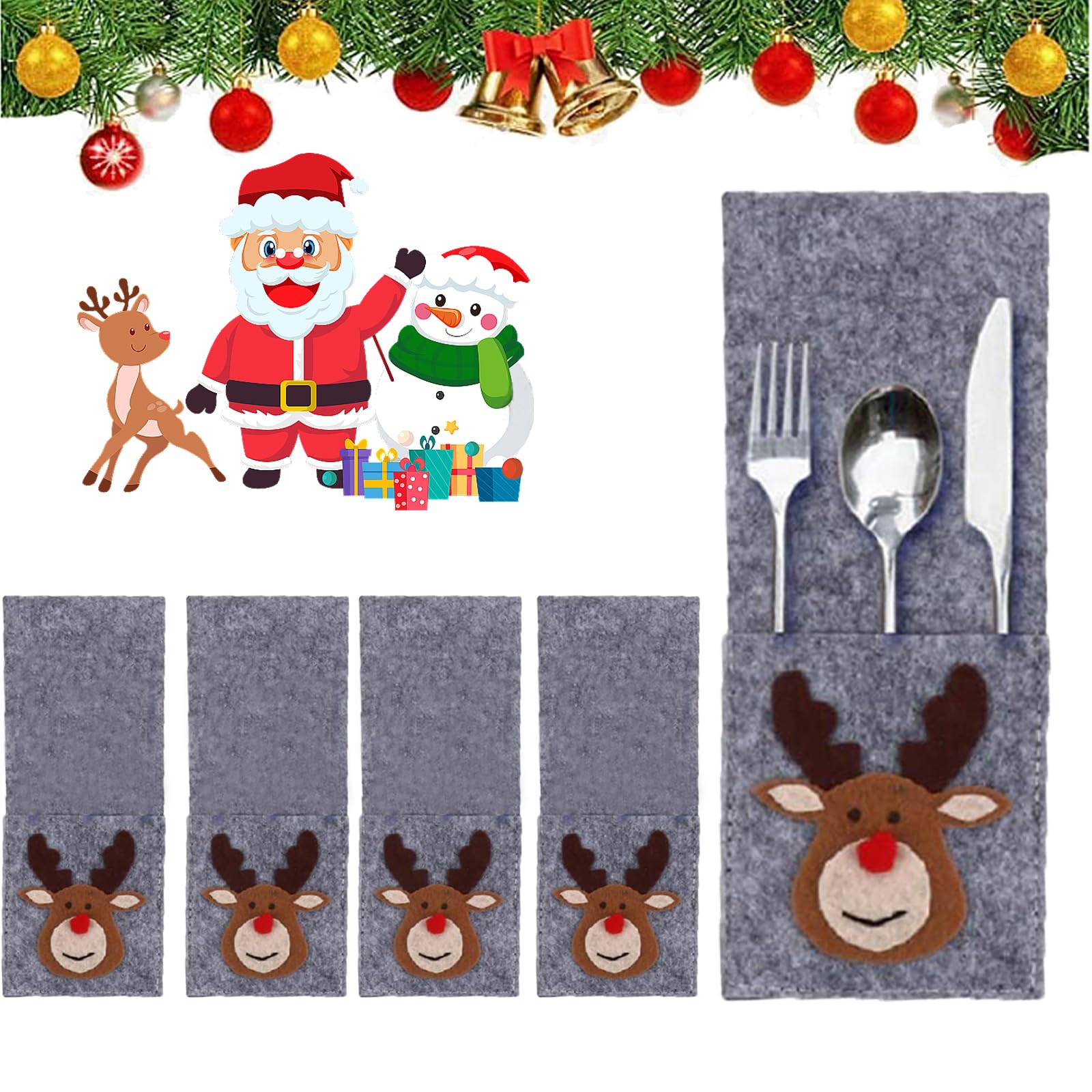 Porta Cubiertos Navideños Bolsas, Bolsa para Cubiertos Navidad, Bolsas para Cubiertos de Navidad en Forma de árbol de Navidad, para Decoración Mesa de Navidad (A)