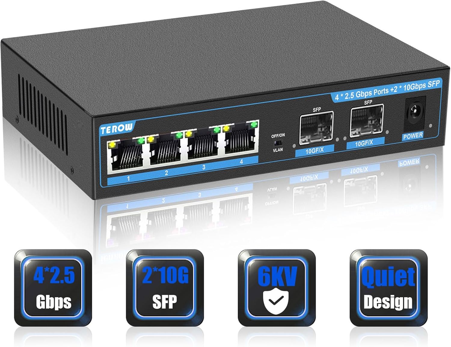 TEROW 2.5G Switch, Unmanaged 6Port Switch, 4 x 2