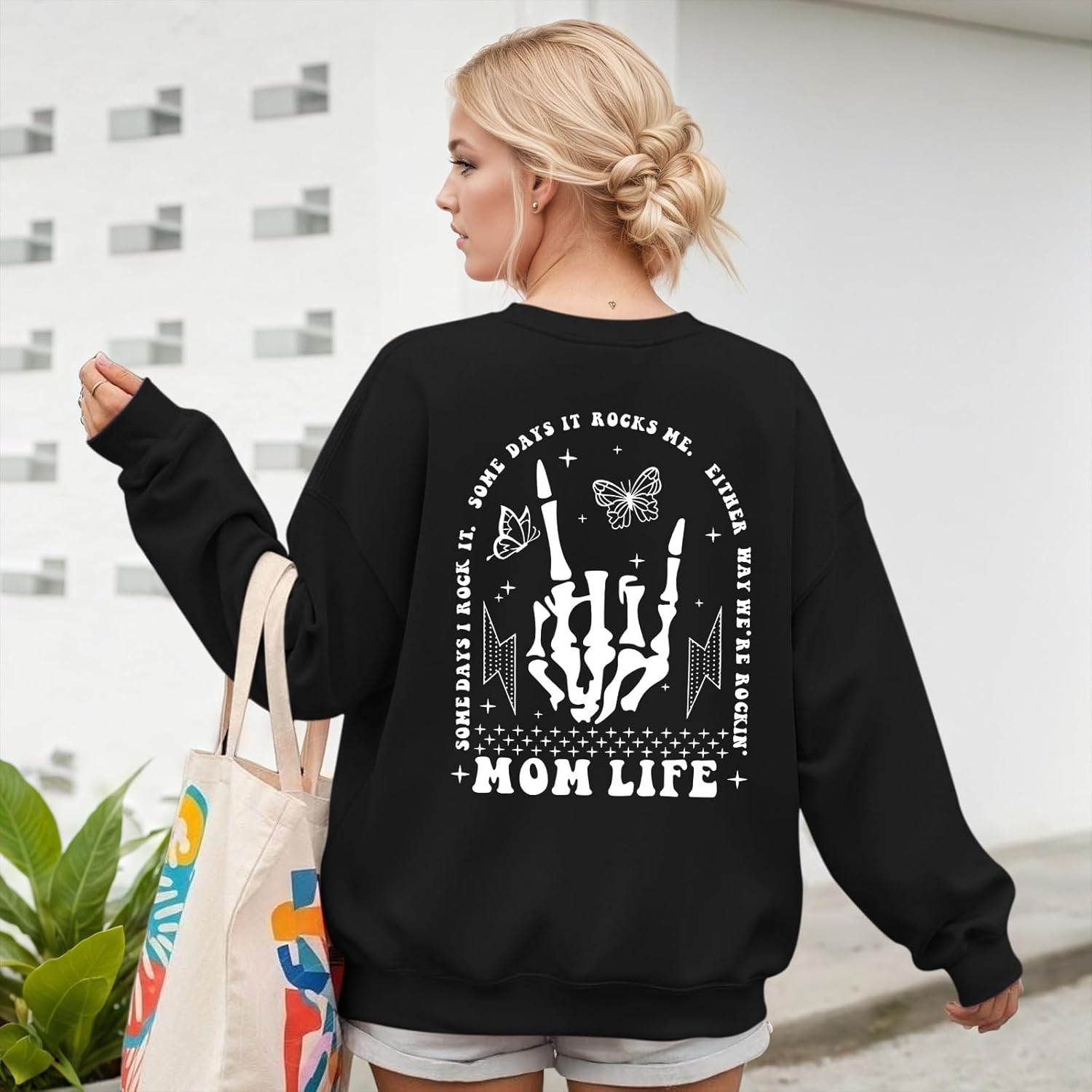 Mom Life Sweatshirt Mama Sweatshirts for Women Skeleton Halloween Long Sleeve Shirt Rock Crewneck Graphic Pullover - Image 3