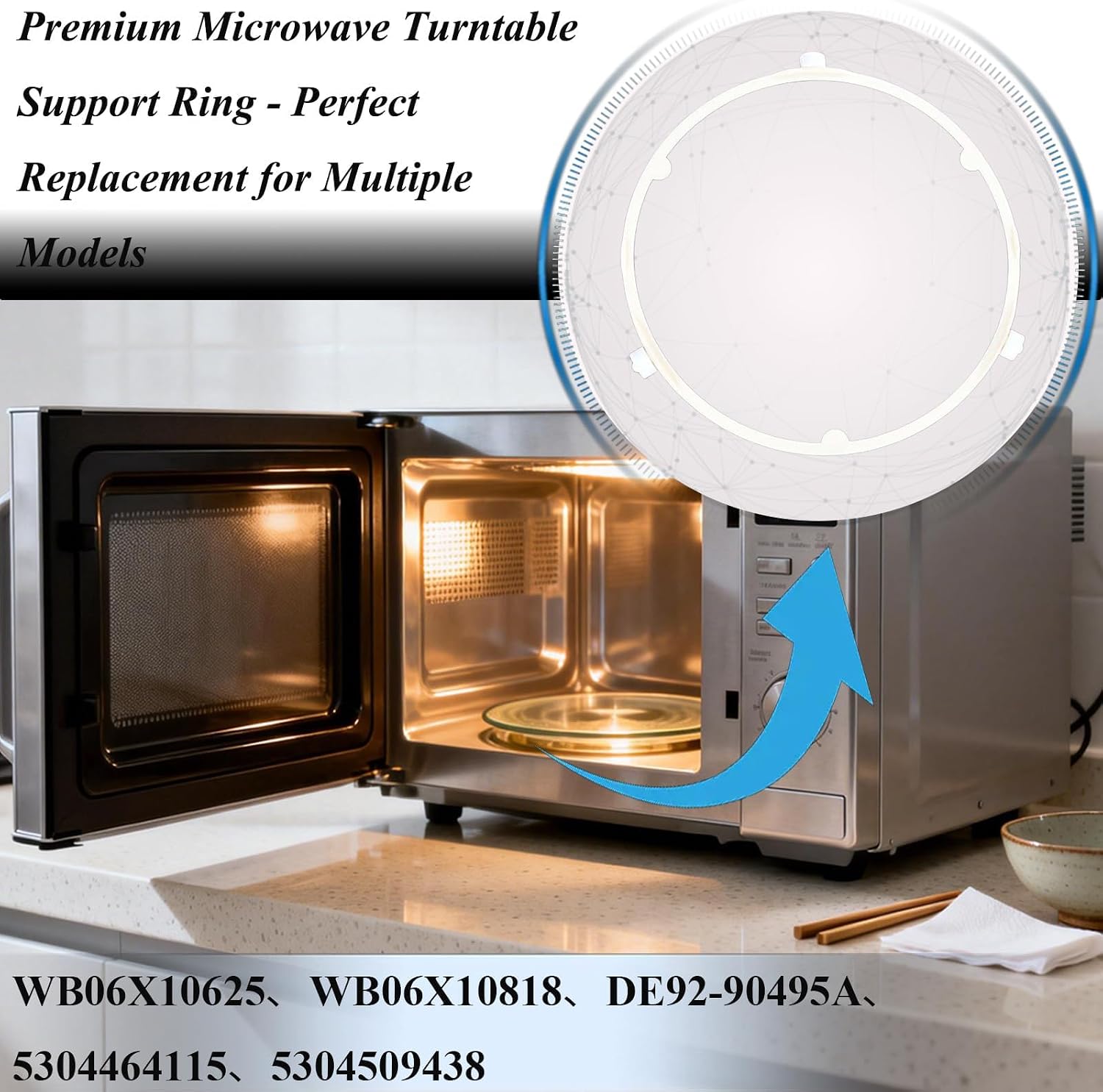 9 inch Microwave Turntable Roller Ring Replacement for GE Samsung Frigidaire - Compatible with WB06X10625, 5304509438, DE92-90495A, 5304464115, WB06X10818 - White