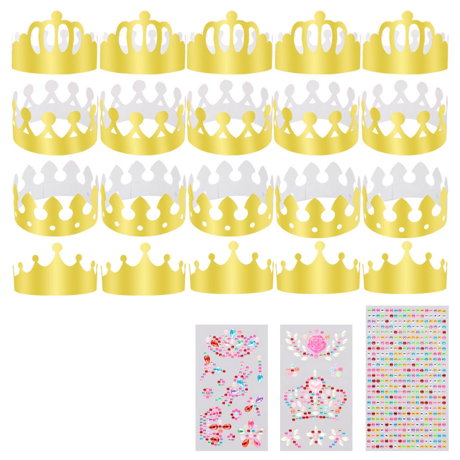 20 Stück Goldene Papier-Kronen DIY Set Mit Strassstickern – Für Kinderpartys, Geburtstage & Familienfeiern, Verstellbar & Kreativ