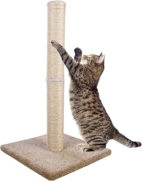 Cat Scratching Post Carpet, Tall Big Sisal Rope Cat Scratch Pole for Cats and Kittens, Stable Carpeted Heavy Base Beige/Yellow