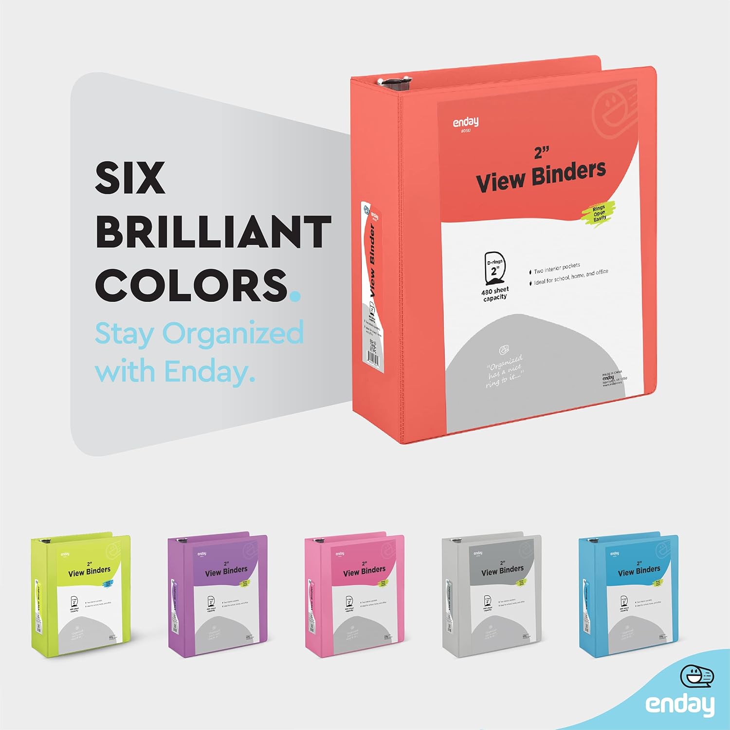 3 Slant D-Ring Binder 2 Inch Binder Red, 2 in Clear View Cover w/ 2 Inside Pockets Binder, Heavy Duty Colored School Supplies Binders Also available in Blue, Pink, Grey, Green, Purple (1 PC) –by Enday : Office Products