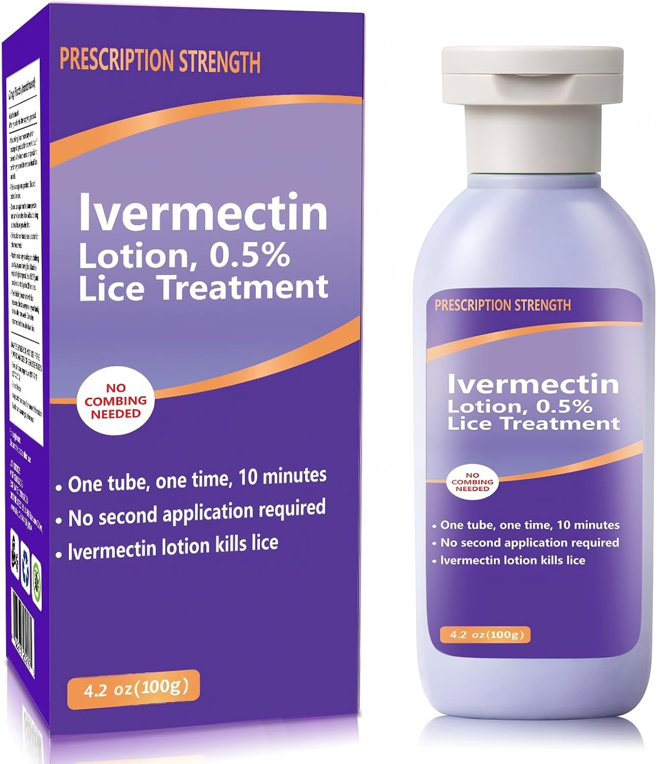 Ivermectin 0.5% Lotion for Head Lice Treatment, Fast-Acting, No Nit Combing Required, Gentle & Family-Friendly, Effective on Resistant Lice, 4.2 oz (100 mL)