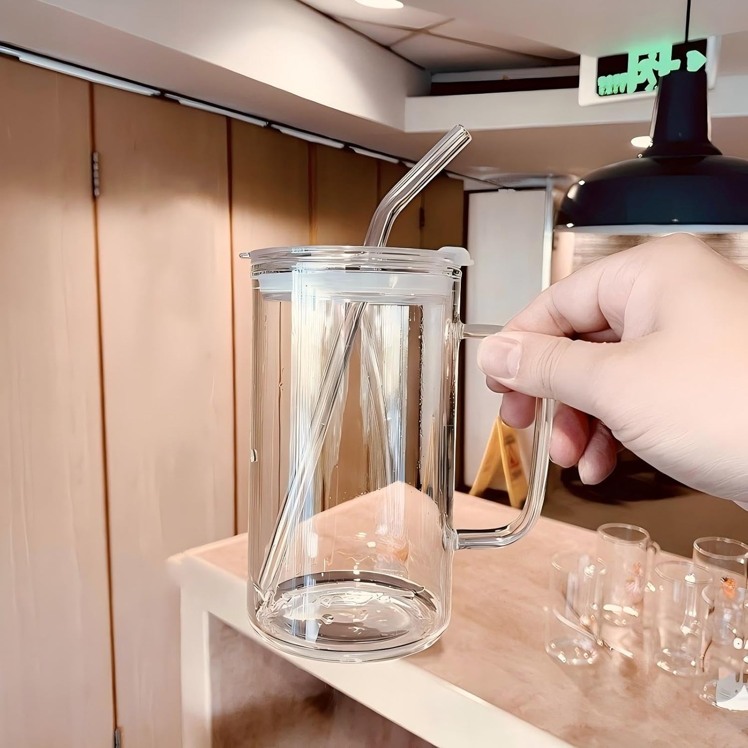 33.81 OZ Large Capacity Cold Drink Glass cup, Mug with Handle,Lid and Straw,for Coffee,Ice Tea, Beer,Water,Other Hot And Cold Drinks,-68°F to 300°F,Wide Mouth, Easy Clean,Tumbler Reusable for Gifts - Image 7