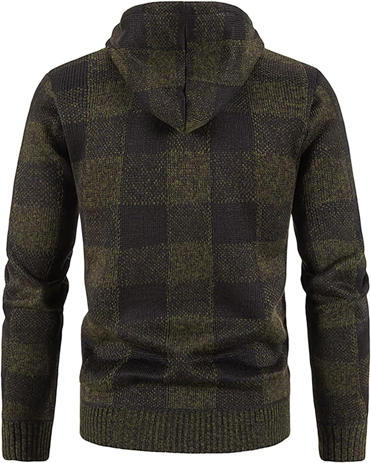 Ymosrh Men's Cardigan Sweater, Long Sleeve Plaid Fleece Lined Warm Thermal Hooded Sweater Coat, L-3XL