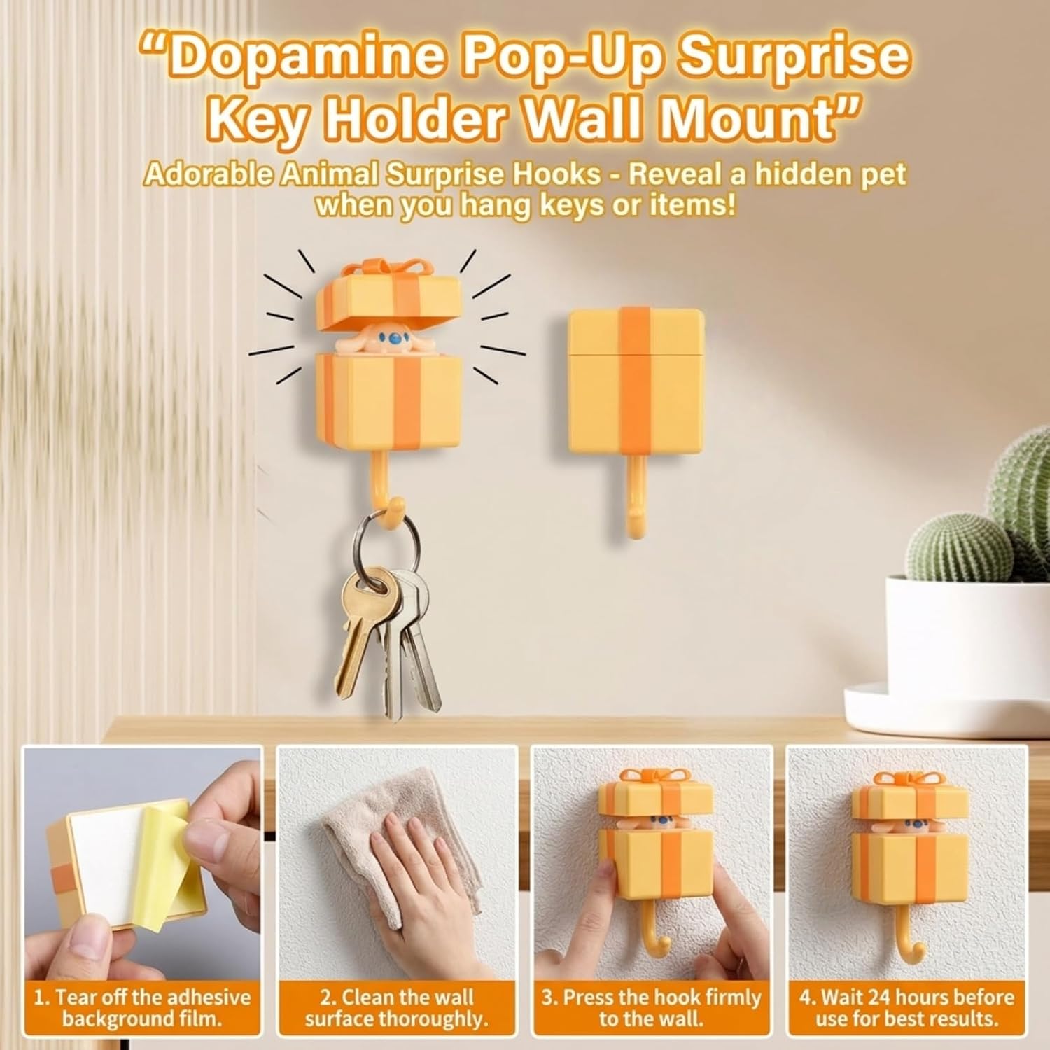 4-Pack Cute Creative Pop Up Key Hooks for Wall and Bag - Decorative Kawaii Room Decor, Adhesive Hanger, Funky Backpack Holder for Kids