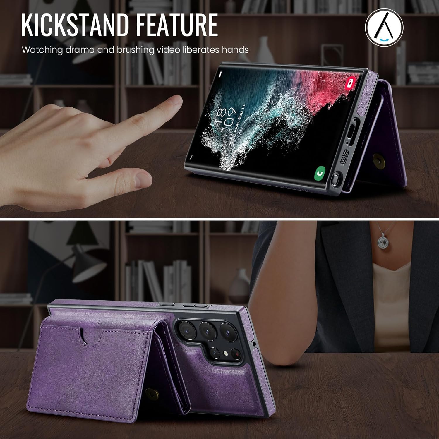 Asuwish Phone Case for Samsung Galaxy S22 Ultra 5G Wallet Magnetic Detachable Cell Cover with Wireless Charging and RFID Blocking Credit Card Holder S22ultra 22S S 22 S22ultra5g 6.8 Women Men Purple