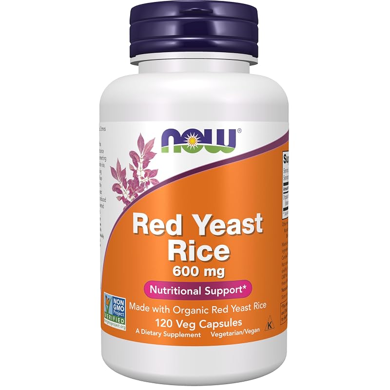 NOW Suplemento fitoterápico de arroz vermelho fermentado orgânico 600 mg, 120 cápsulas vegetais