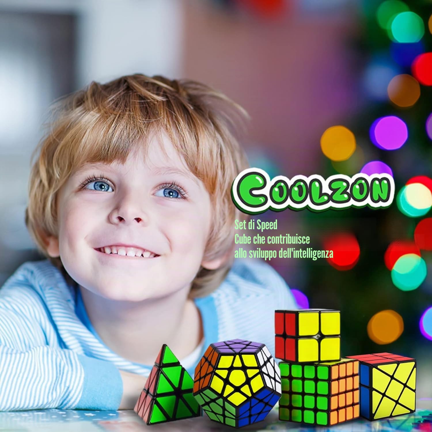 Coolzon Set di 5 Cubi Magici, Set di 5 Cubi Magici di Velocità 2x2 4x4 Fenghuolun Pyraminx Pyramid Megaminx Fenghuolun Puzzle Cube Giocattolo Regalo per Bambini Adulti