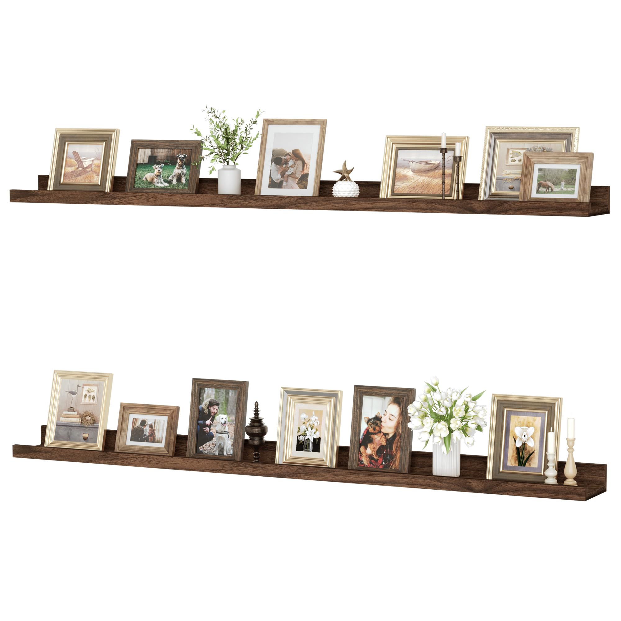 Floating Shelves Set of 2, 120 cm Walnut Floating Shelves for Wall Mounted Shelf Picture Ledge Shelf Kids Bookshelf for Living Room Kitchen Bedroom Bathroom Books Photo Display Home Wall Decor