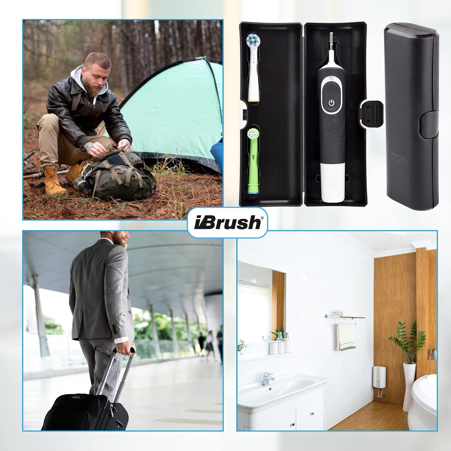 ibrush Travel Case for Oral-B Electric Toothbrush — Hard Shell Compatible with Pro 1000, Pro 100, Vitality, 5000, Braun (Handles up to 20cm) — NOT for iO, Sonic, Genius, Pulsonic (Black)