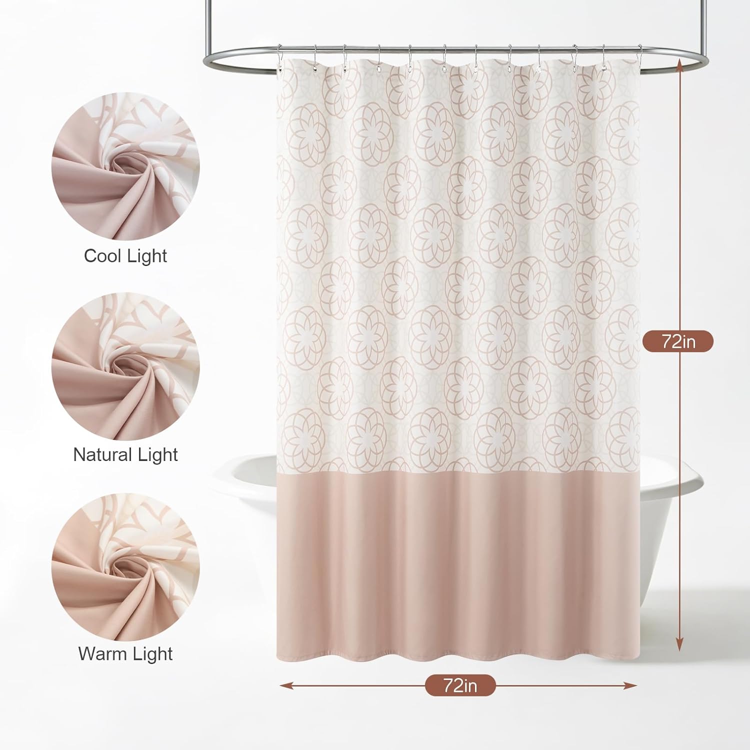 Cream Tan Shower Curtain,Fabric Waterproof Shower Curtains Printed Floral for Bathroom,72" W x 72" L