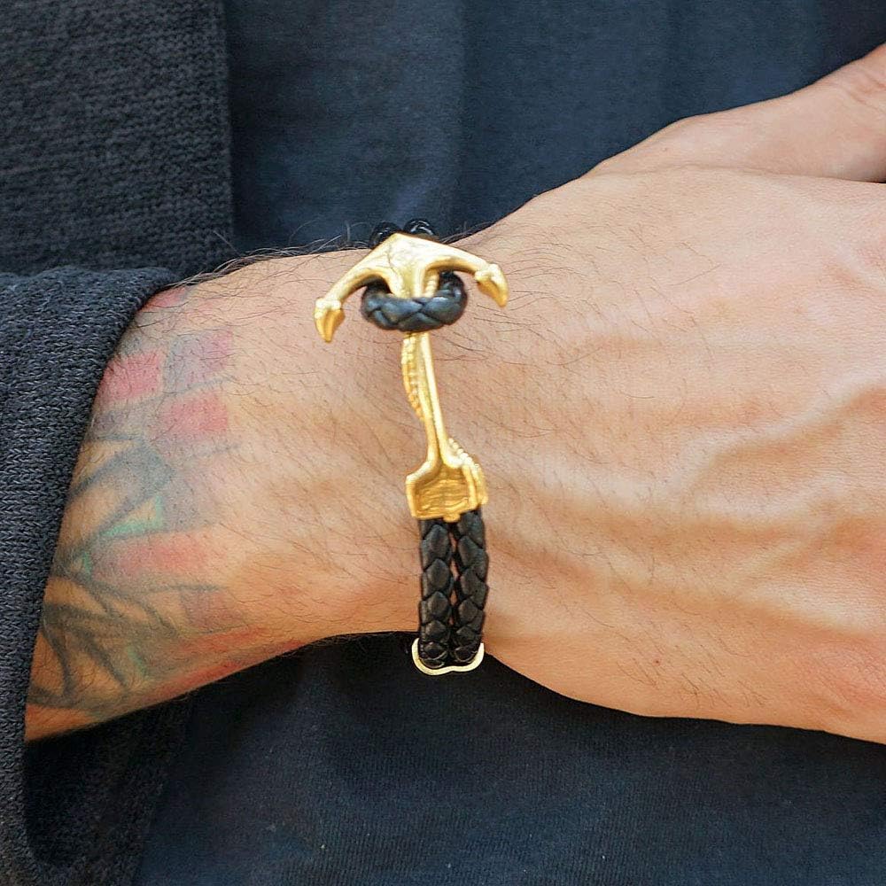 Forziani Mens Gold Anchor Black Leather Bracelet - Luxurious Nautical Bracelet - Gift Packaging Included - Sz Medium - Awesome Mens Gift - Image 4
