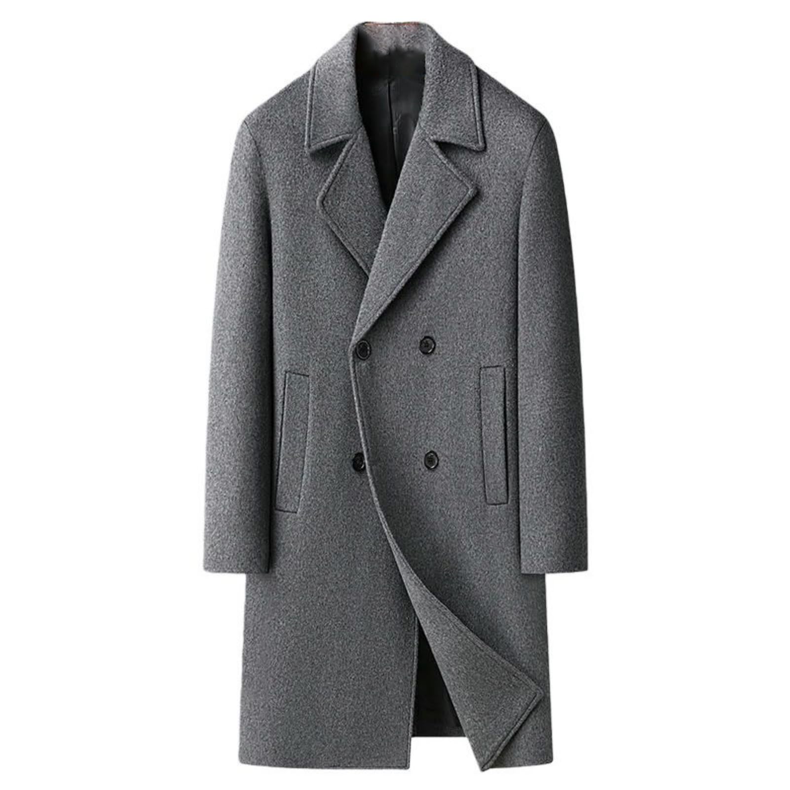 Cappotto di lana doppio petto lungo da uomo Autunno Inverno con Cashmere