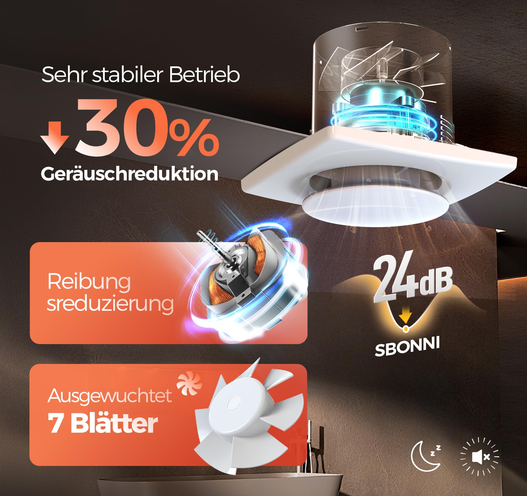 Badlüfter mit Feuchtigkeitssensor Temperatursensor Timer - 3 Stufen Bad Lüfter 100mm - Automatischer leiser Leistungsstark Abluftventilator for Badezimmer WC keller P117 (ohne Fernbedienung)