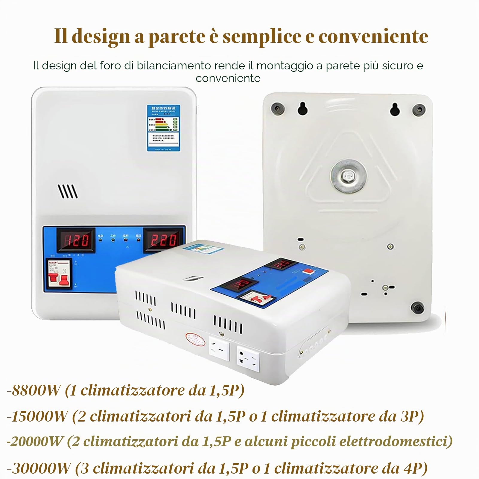 Stabilizzatore di Tensione 220V 8800W/15000W/20000W/30000W - Regolatore Automatico Ultra Basso per Casa con Display Digitale - Protezione per Elettrodomestici e Condizionatori (8800W)