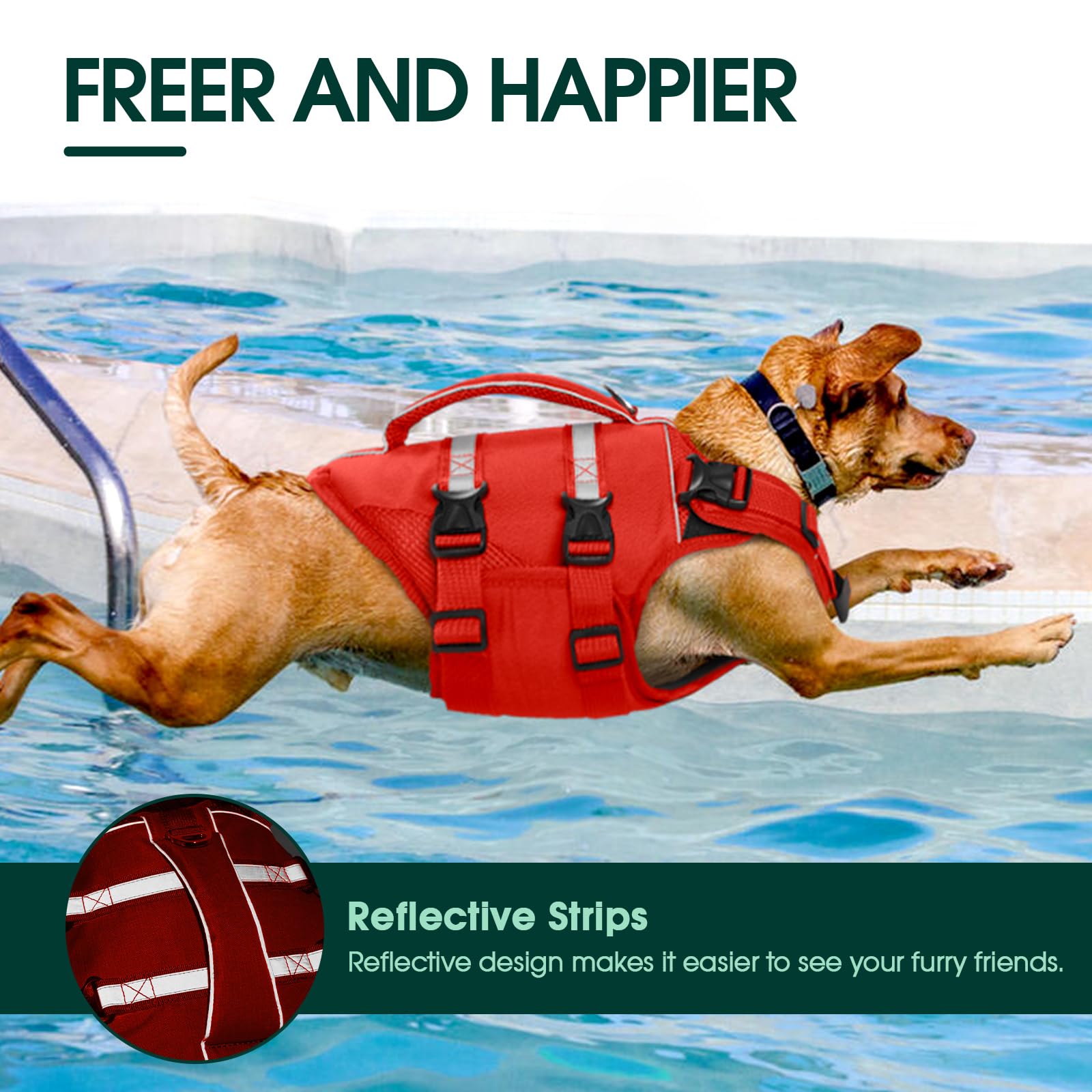 Kuoser Chaleco salvavidas para perros pequeños, chaleco salvavidas para perros con asa y reflectante, chaqueta de flotabilidad ajustable para perros, chaleco flotante para perros pequeños con