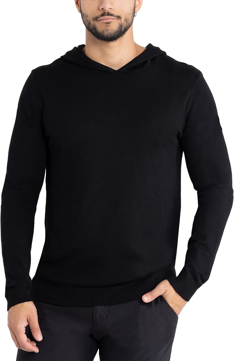 Mens Hoodies Long Sleeve Sweater for Fall, Basic Stretch Hooded Pullover Sweatshirts for Men
