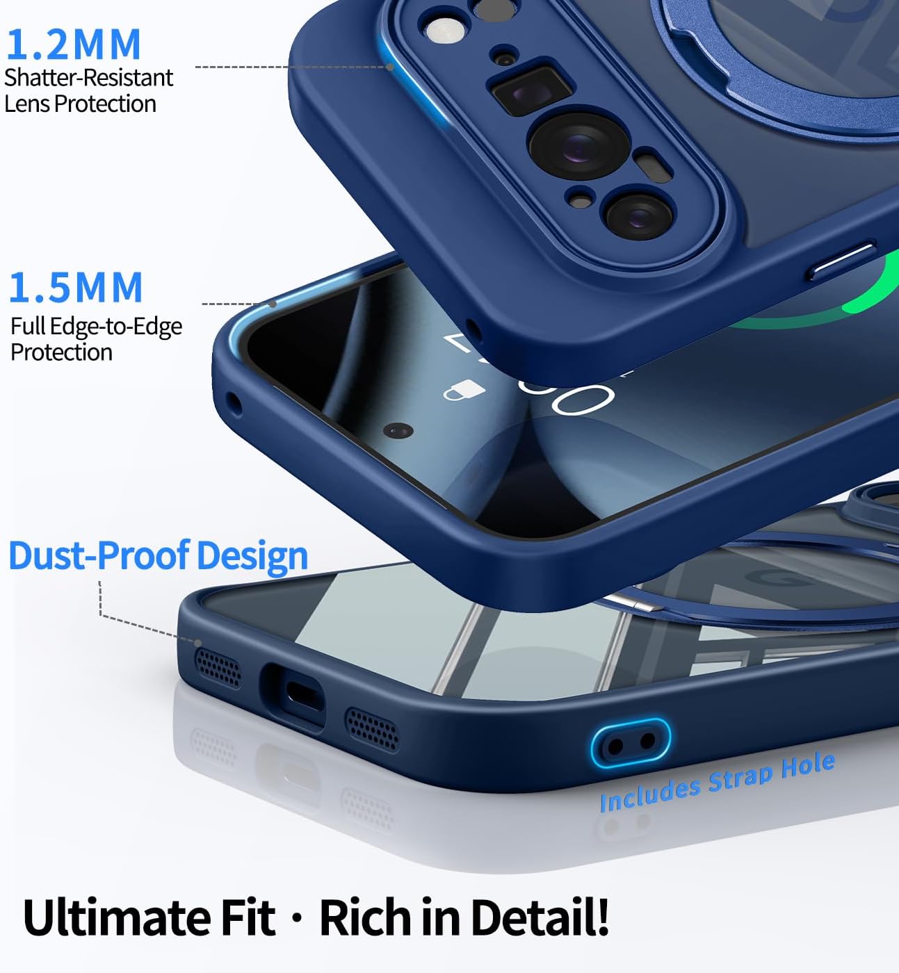【360°Spin Magnetic Stand】 Case for Pixel 10 Pro XL【Fit for MagSafe & Pixelsnap】 Cover with Ring Holder【Crystal Clear】 Camera Protection Phone Google 10 Pro XL Cases - Blue