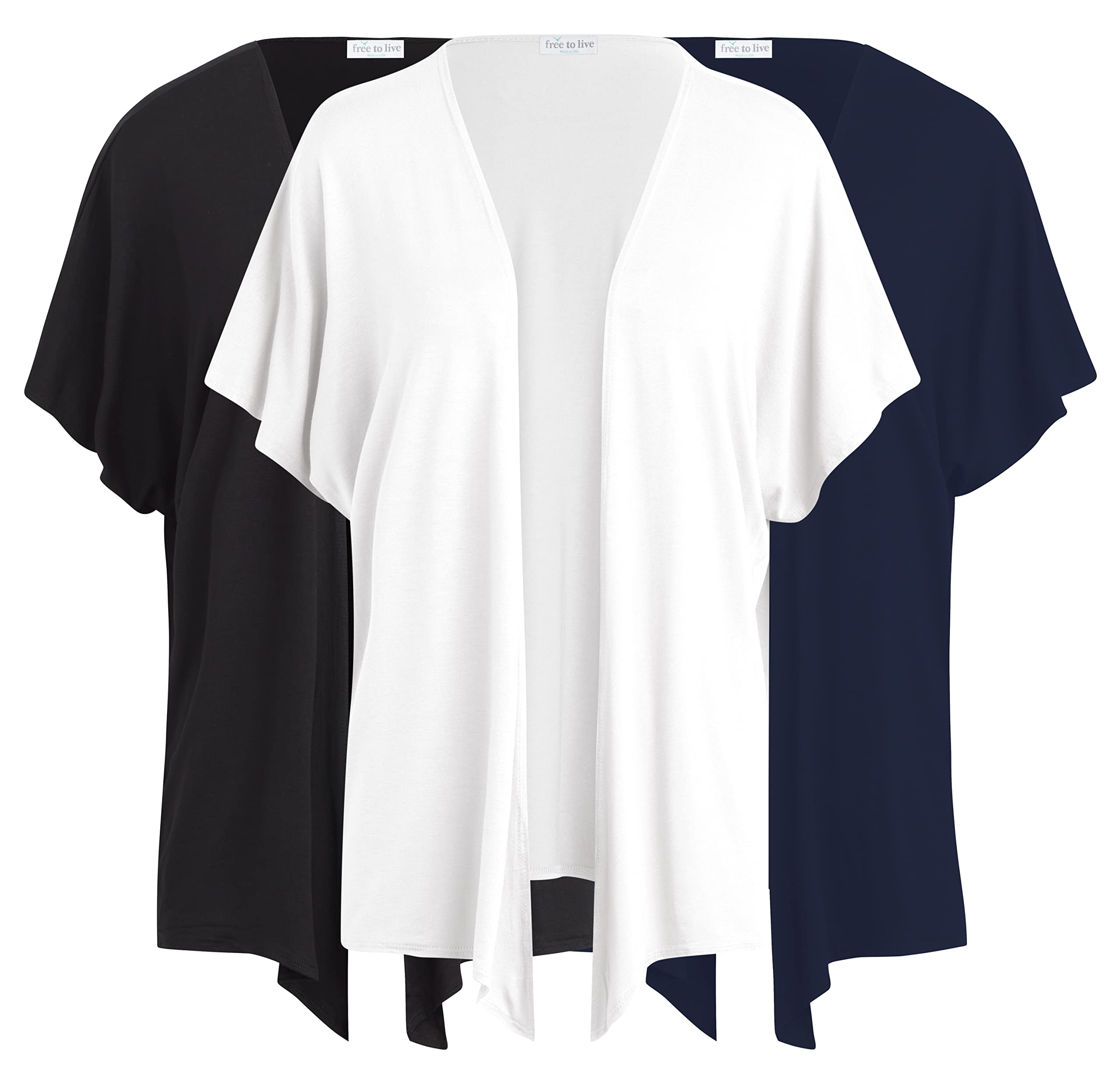 Free to Live3 Pack Dolman Short Sleeve Cardigan for Women Lightweight Open Front Kimono Fall Sweaters Dressy Casual Cover Up